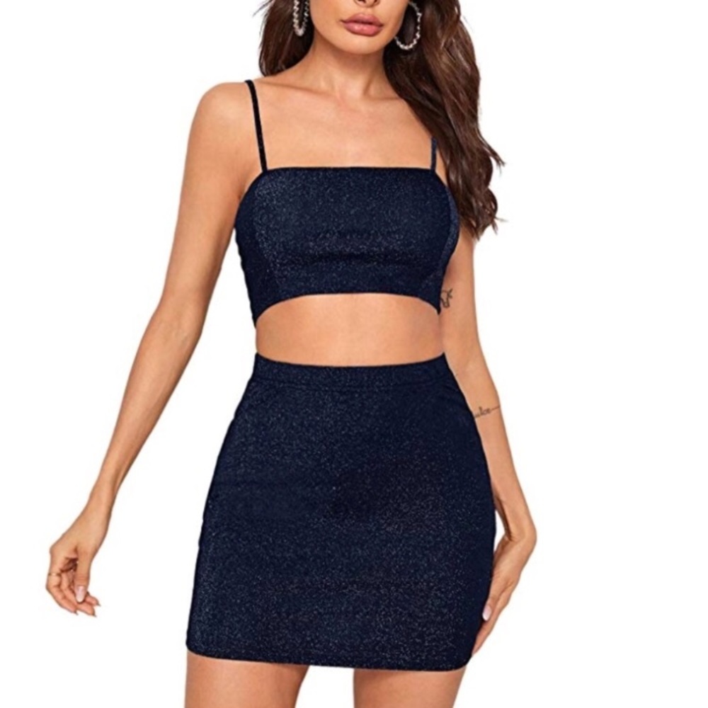 GLITTERY NAVY TWO PIECE DRESS
